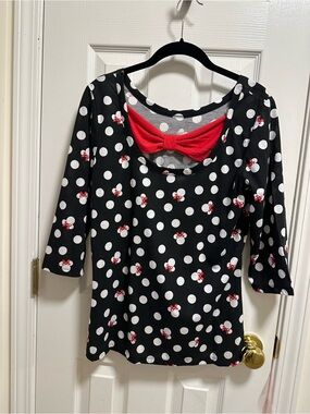 Disney Black & White Polka Dot Minnie Bow Top